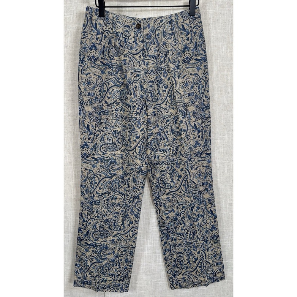Vintage Harold's High Rise 100% Linen Trousers Pants Women's Size 4 Blue Tan